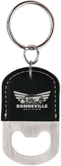 Black/Silver Oval Laserable Leatherette Bottle Opener Keychain