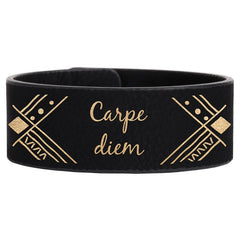 Black/Gold 9 1/2" x 1" Laserable Leatherette Cuff Bracelet