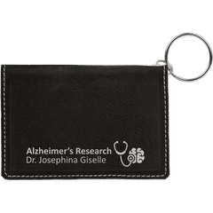 Black/Silver 4 1/4" x 3" Laserable Leatherette Keychain ID Holder