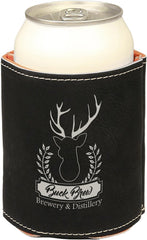 Black/Silver 3 3/4" Laserable Leatherette Beverage Holder