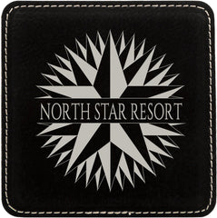 Black/Silver 4" x 4" Square Laserable Leatherette Coaster