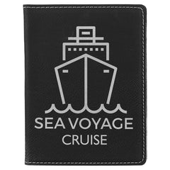 Black/Silver 4 1/4" x 5 1/2" Laserable Leatherette Passport Holder