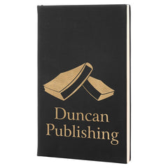 Black/Gold 5 1/4" x 8 1/4" Laserable Leatherette Journal with Lined Notepad