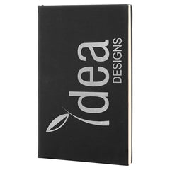 Black/Silver 5 1/4" x 8 1/4" Laserable Leatherette Journal with Lined Notepad
