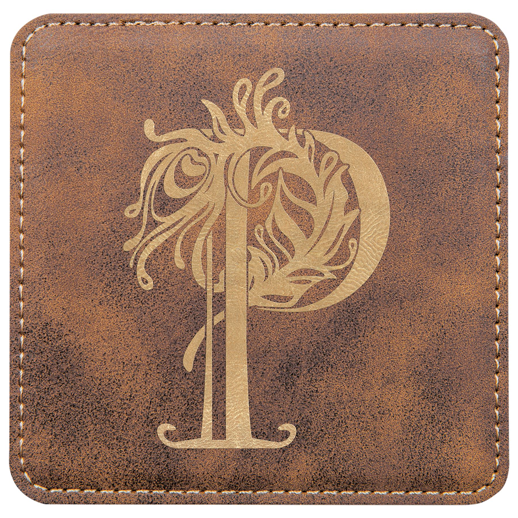 Rustic/Gold 4" x 4" Square Laserable Leatherette Coaster
