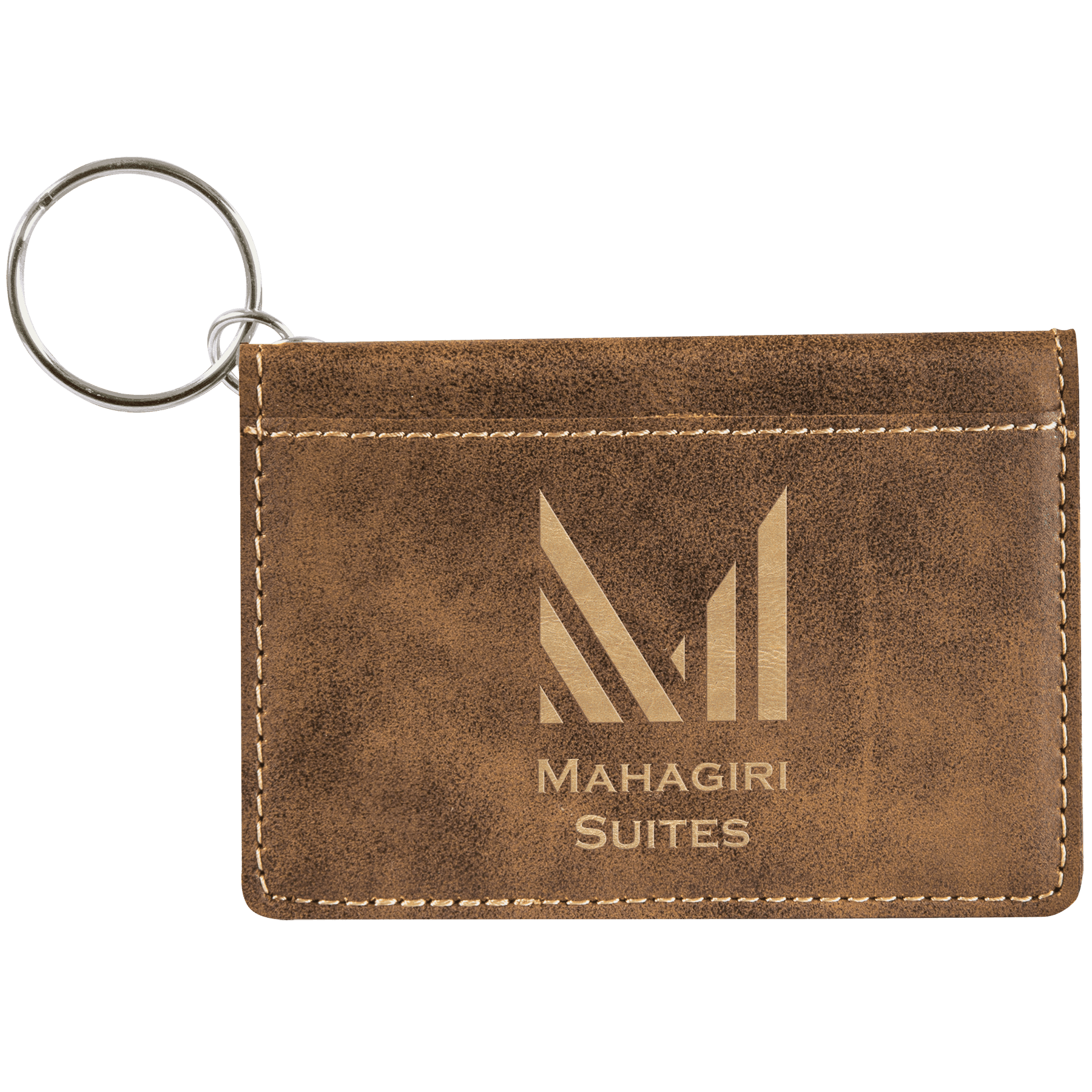 Rustic/Gold 4 1/4" x 3" Laserable Leatherette Keychain ID Holder