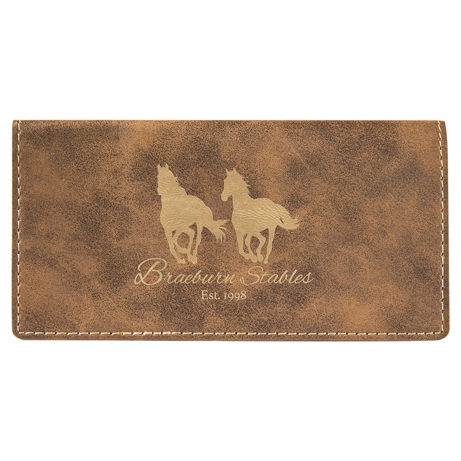 Rustic/Gold 6 3/4" x 3 1/2" Laserable Leatherette Checkbook Cover