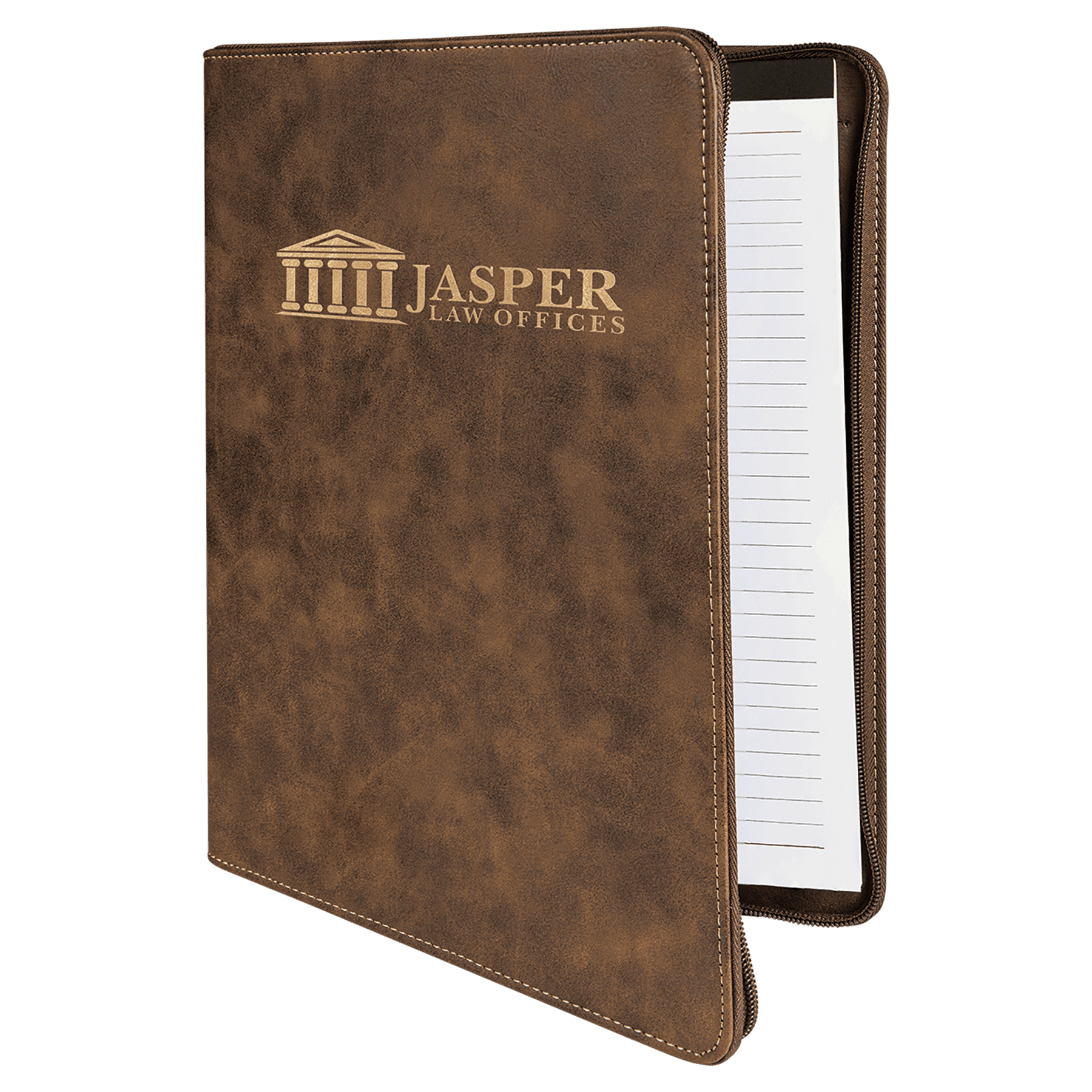 Rustic/Gold 9 1/2" x 12" w/ Zipper Laserable Leatherette Portfolio with Notepad