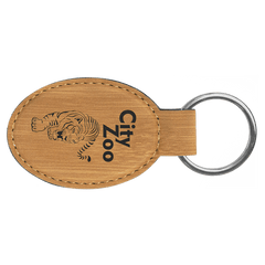 Bamboo 3" x 1 3/4" Laserable Leatherette Oval Keychain
