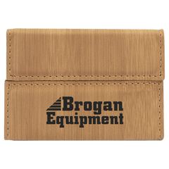 Bamboo 3 3/4" x 2 3/4" Laserable Leatherette Hard Business Card Holder