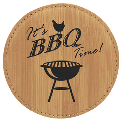 Bamboo 4" Round Laserable Leatherette Coaster