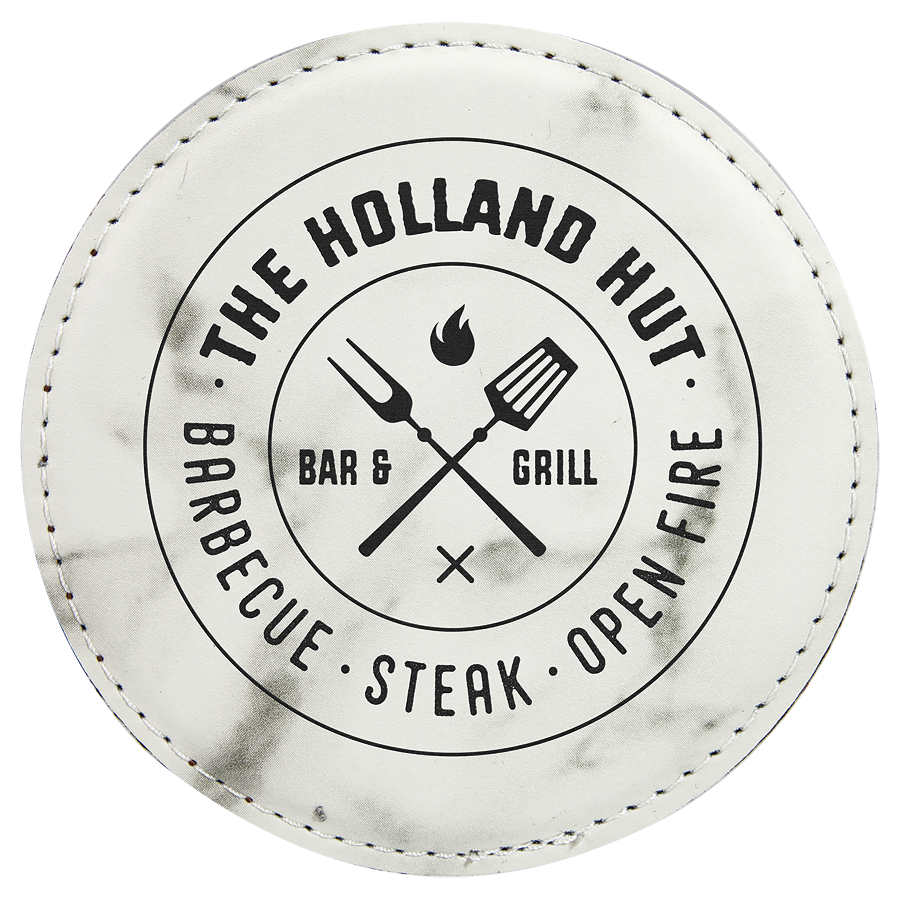 White Marble 4" Round Laserable Leatherette Coaster