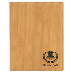 Bamboo 7" x 9" Laserable Leatherette Small Portfolio with Notepad