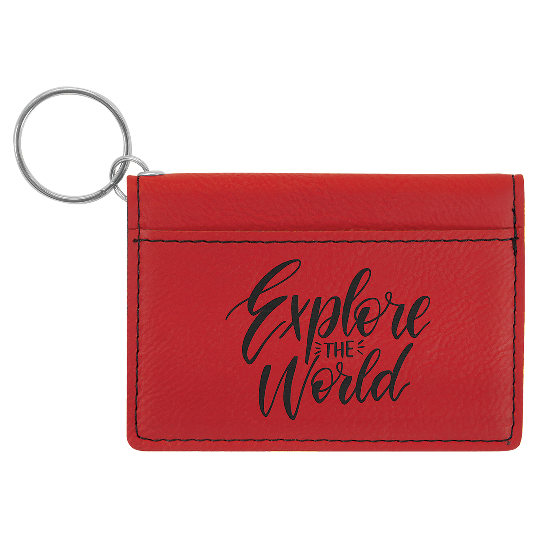 Red 4 1/4" x 3" Laserable Leatherette Keychain ID Holder