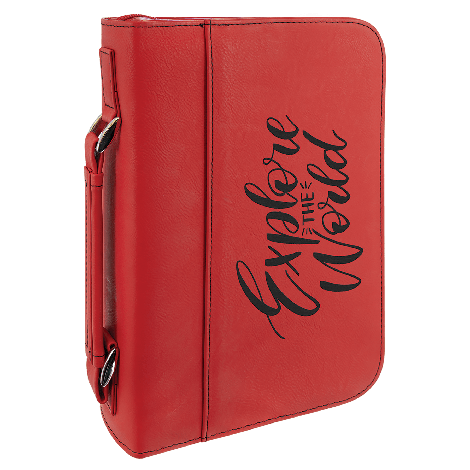 7 1/2" x 10 3/4" Red Leatherette Book/Bible Cover with Handle and Zipper