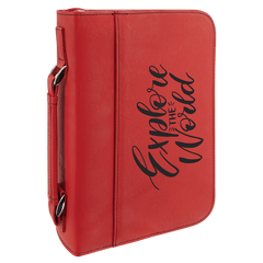 7 1/2" x 10 3/4" Red Leatherette Book/Bible Cover with Handle and Zipper