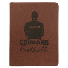 Football 9 1/2" x 12" w/ Zipper Laserable Leatherette Portfolio with Notepad