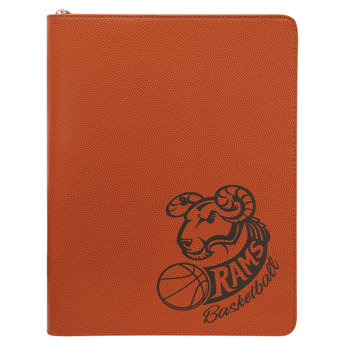 Basketball 9 1/2" x 12" w/ Zipper Laserable Leatherette Portfolio with Notepad