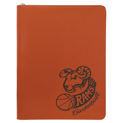 Basketball 9 1/2" x 12" w/ Zipper Laserable Leatherette Portfolio with Notepad