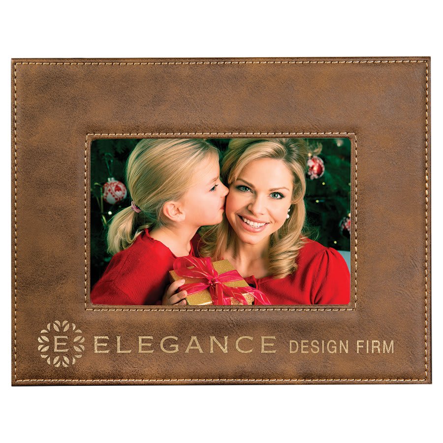Rustic/Gold 4" x 6" Laserable Leatherette Photo Frame