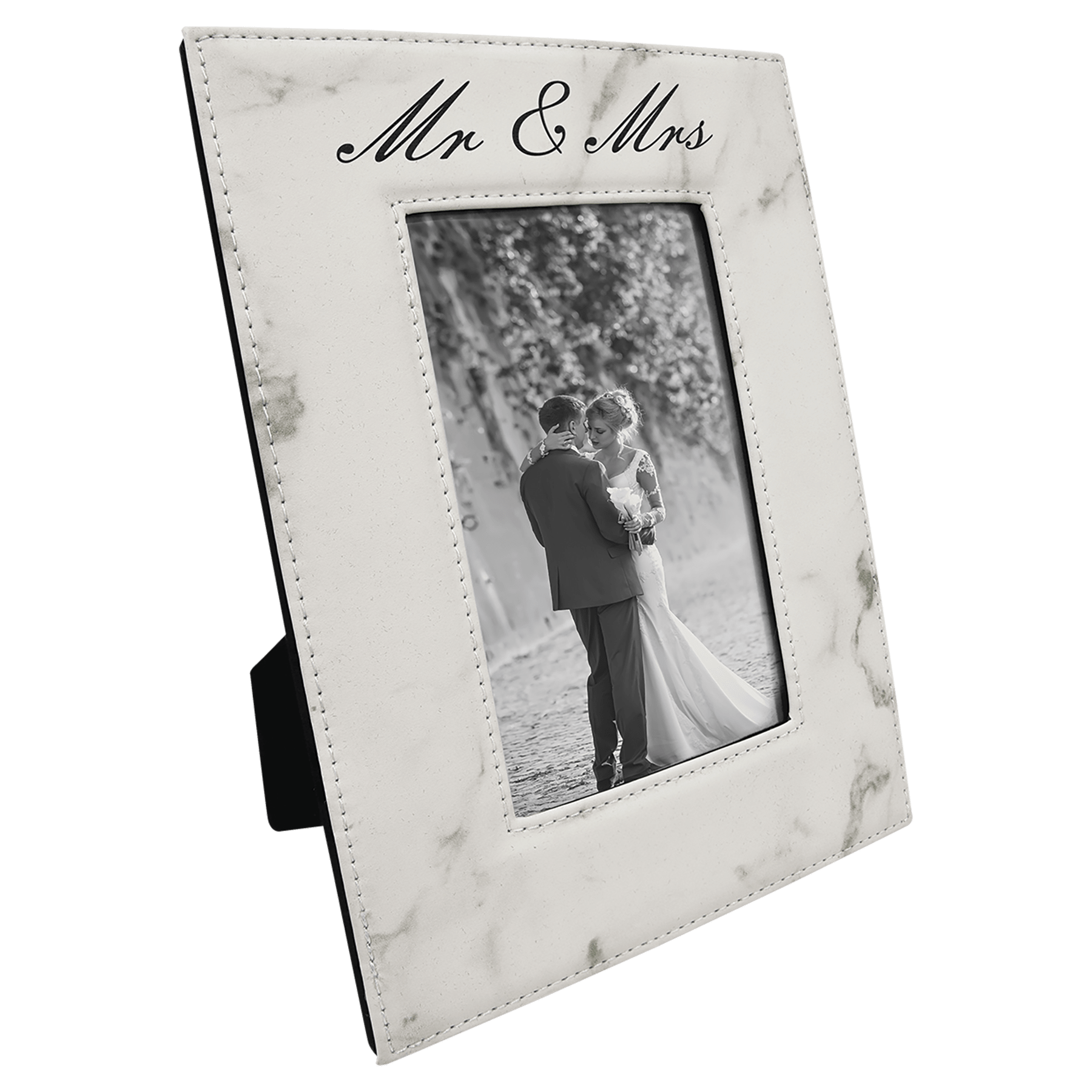 White Marble 4" x 6" Laserable Leatherette Photo Frame