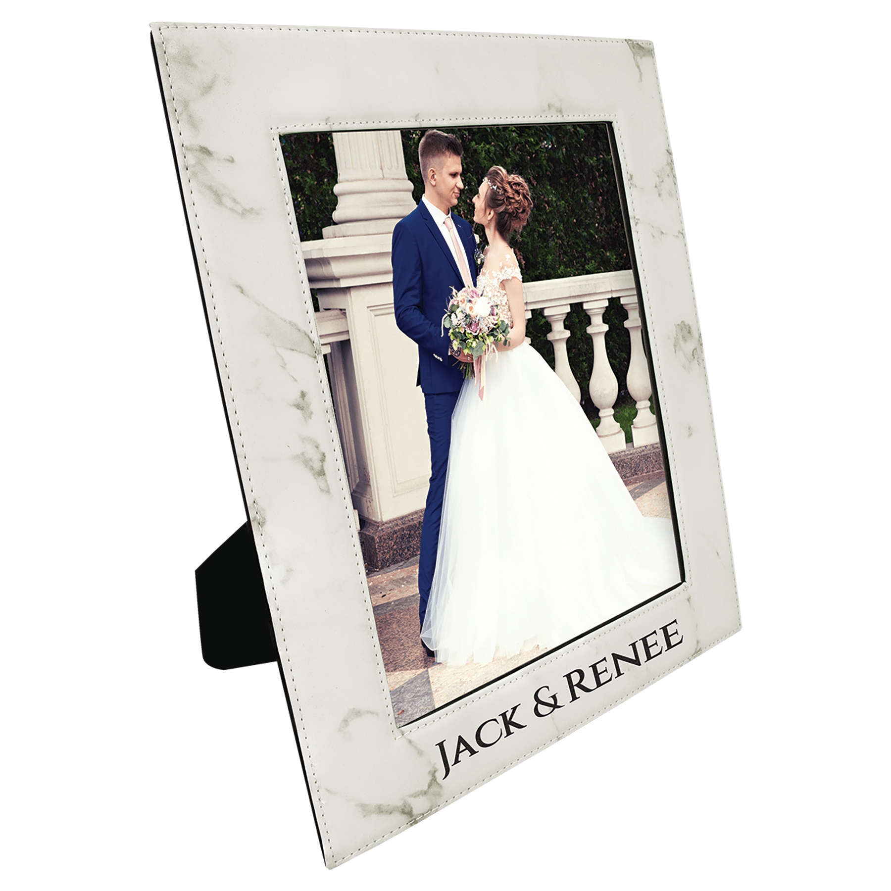 White Marble 8" x 10" Laserable Leatherette Photo Frame