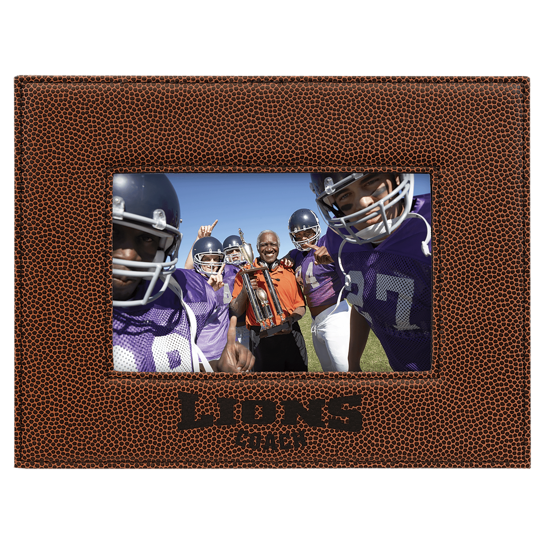 Football 4" x 6" Laserable Leatherette Photo Frame