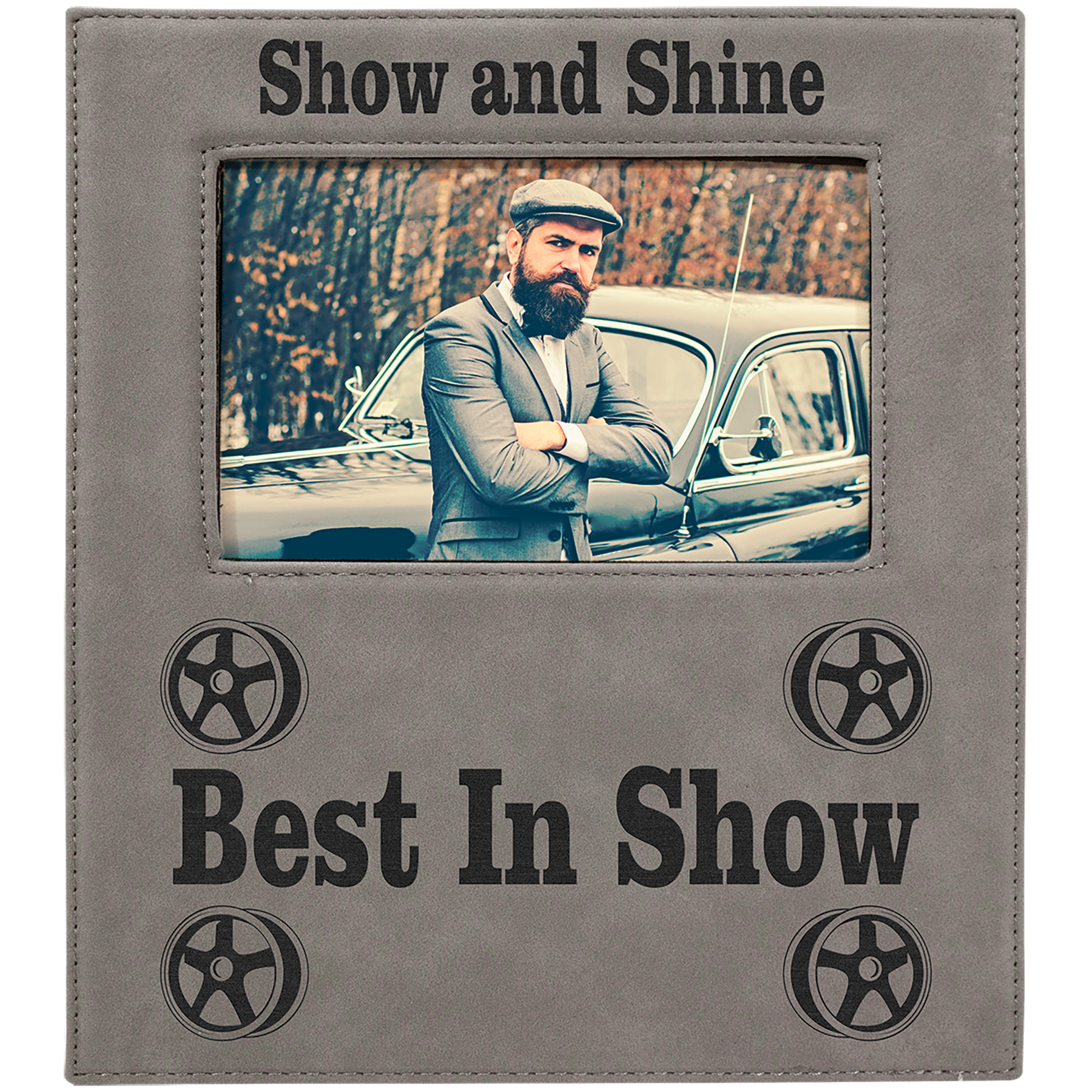 Gray 4" x 6" Leatherette Photo Frame with 4 1/4" x 7 7/8" Engraving Area