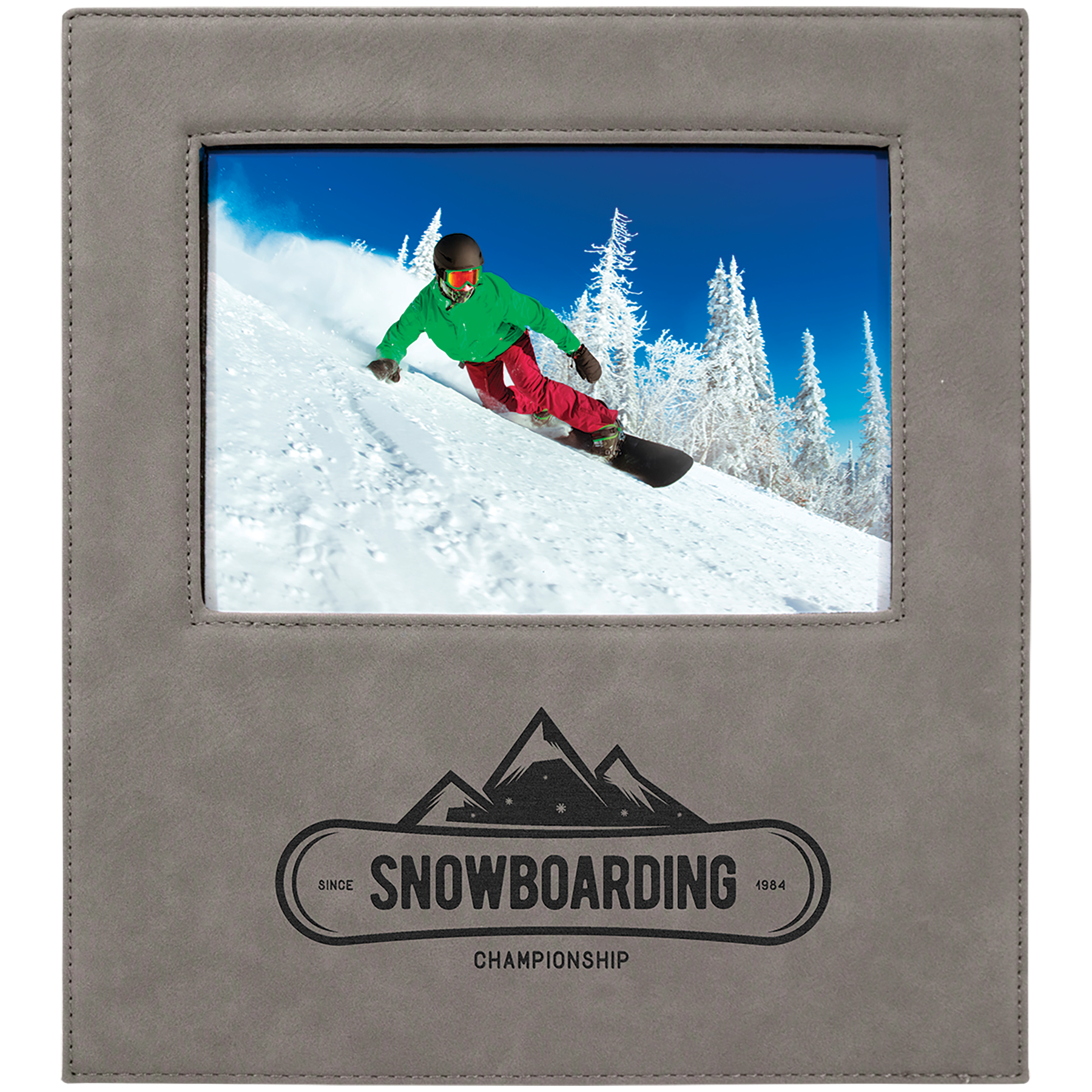 Gray 5" x 7" Leatherette Photo Frame with 4 1/4" x 8 7/8" Engraving Area