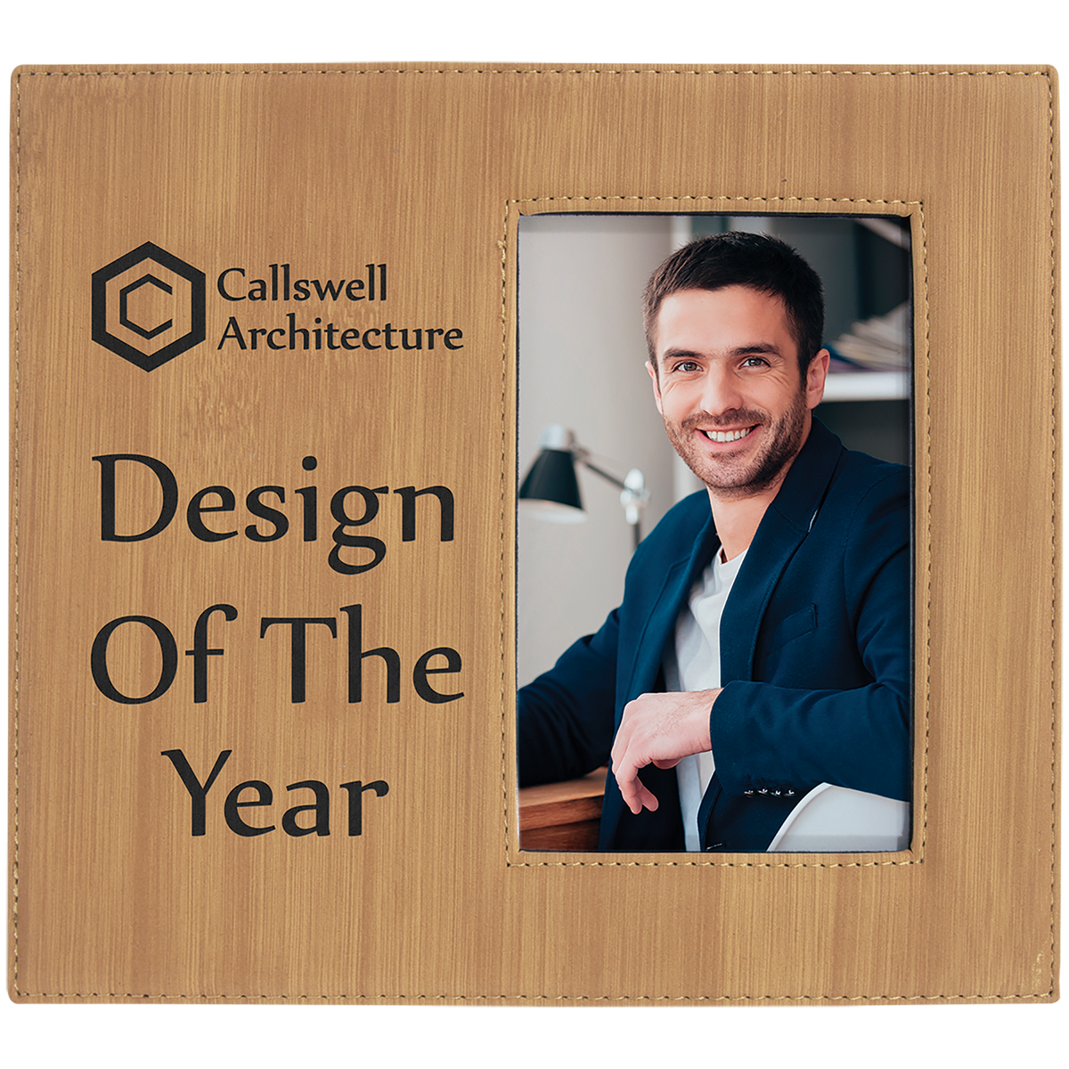 Bamboo 4" x 6" Leatherette Photo Frame with 4 1/4" x 7 7/8" Engraving Area