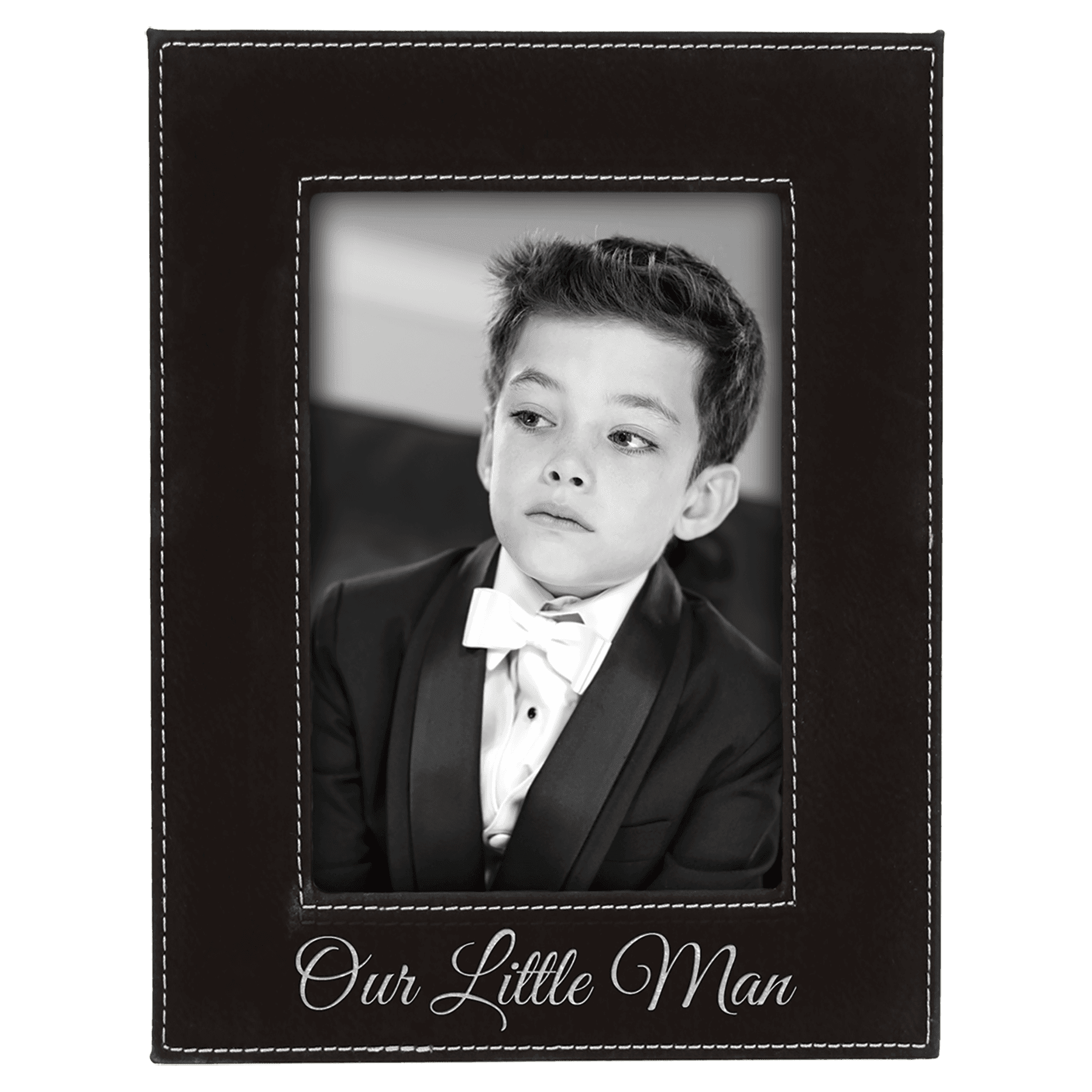 Black/Silver 4" x 6" Laserable Leatherette Photo Frame