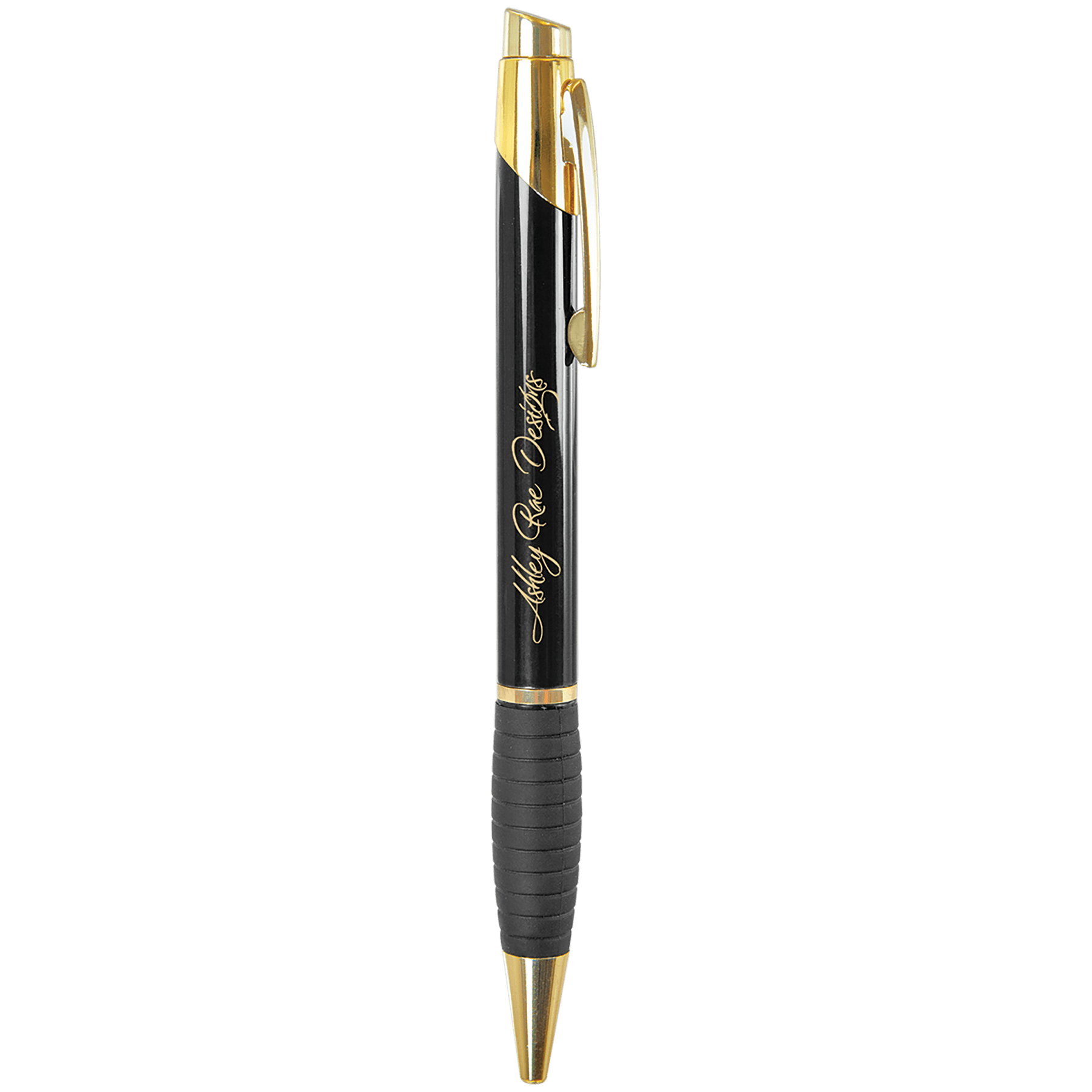 Black Gloss Brass Ballpoint Pen with Gripper