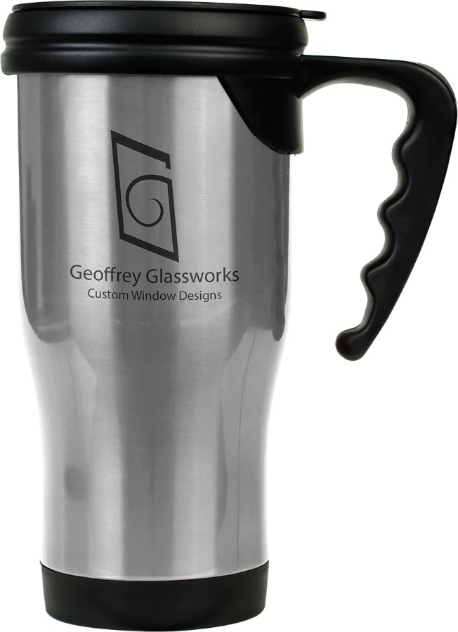 Silver Laserable Stainless Steel 14 oz. Travel Mug with Handle