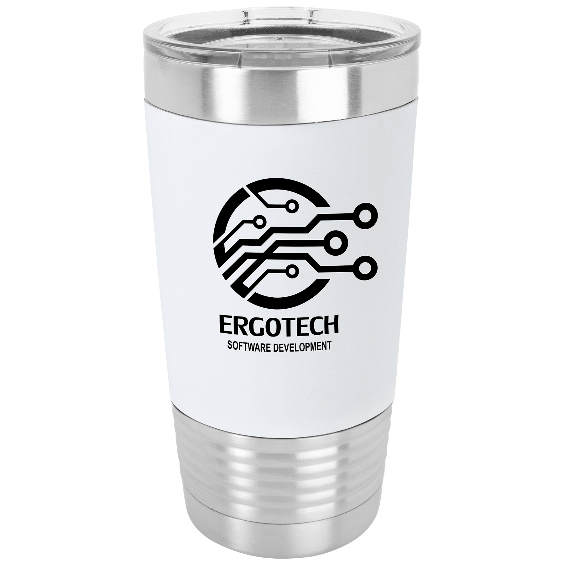 White Black 20 oz. Polar Camel Tumbler with Silicone Grip and Clear Lid