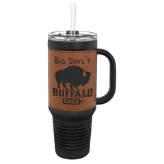 Black Rawhide Polar Camel 40 oz. Laserable Leatherette Travel Mug with a Handle & Straw