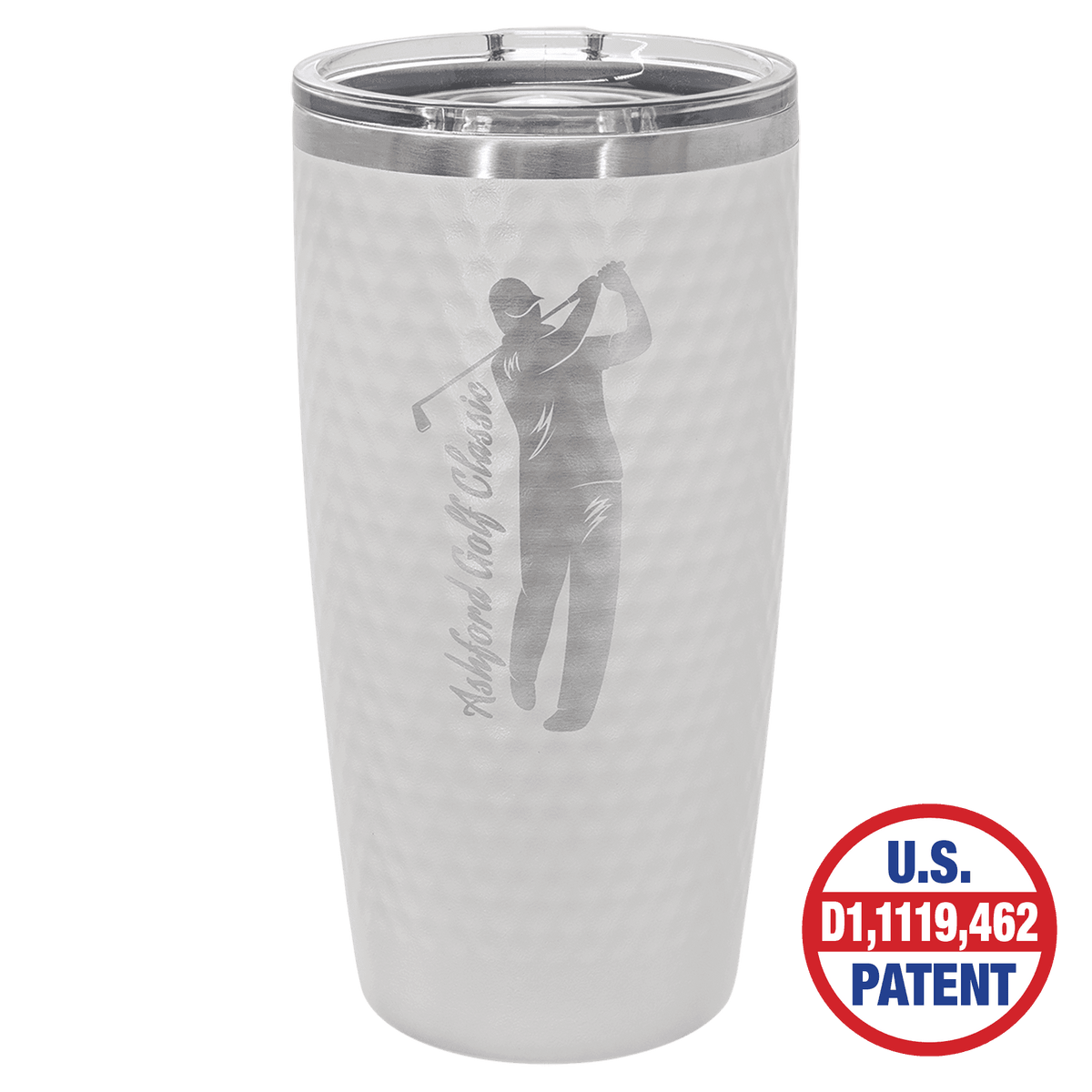 Custom Laser Engraved Polar Camel 20 oz. White Golf Tumbler with Full Dimples & Slider Lid