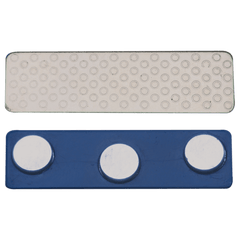 1 3/4" x 1/2" 3-Post Blue Plastic Backed Magnet with Adhesive