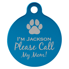 Blue 1" Laserable Anodized Aluminum Round Pet Tag with Tab
