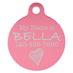 Pink 1" Laserable Anodized Aluminum Round Pet Tag with Tab
