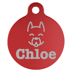 Red 1" Laserable Anodized Aluminum Round Pet Tag with Tab