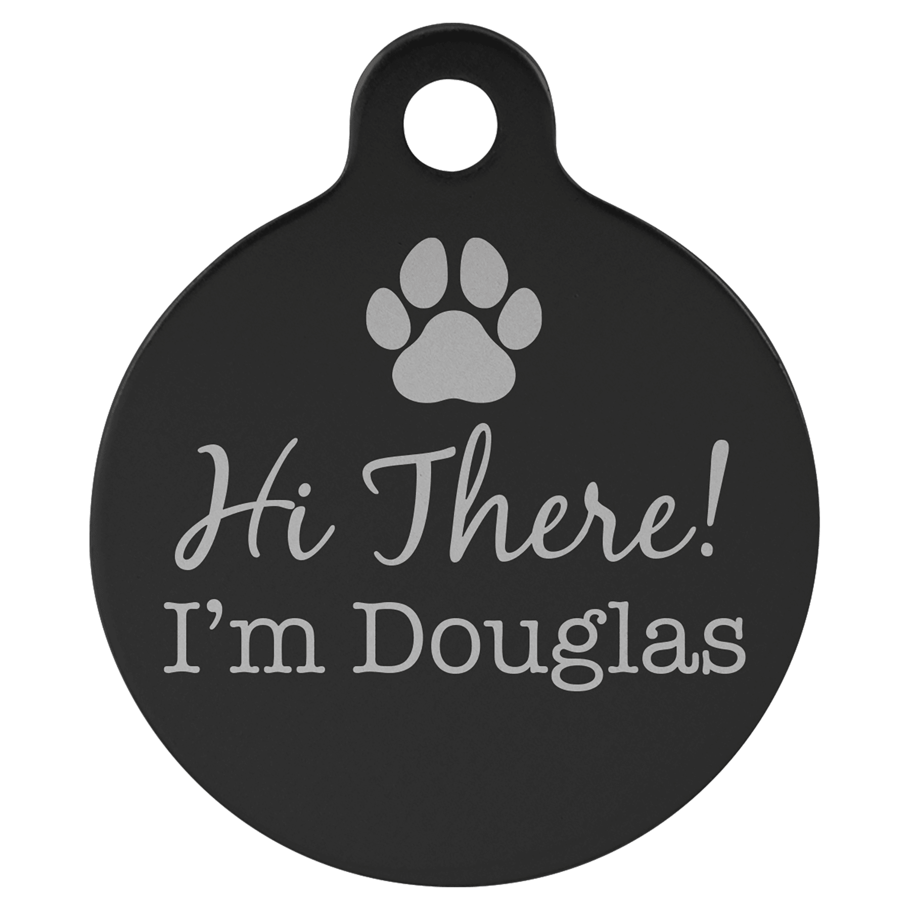 Black 1 1/4" Laserable Anodized Aluminum Round Pet Tag with Tab