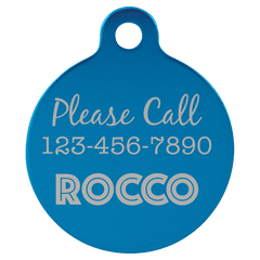 Blue 1 1/4" Laserable Anodized Aluminum Round Pet Tag with Tab