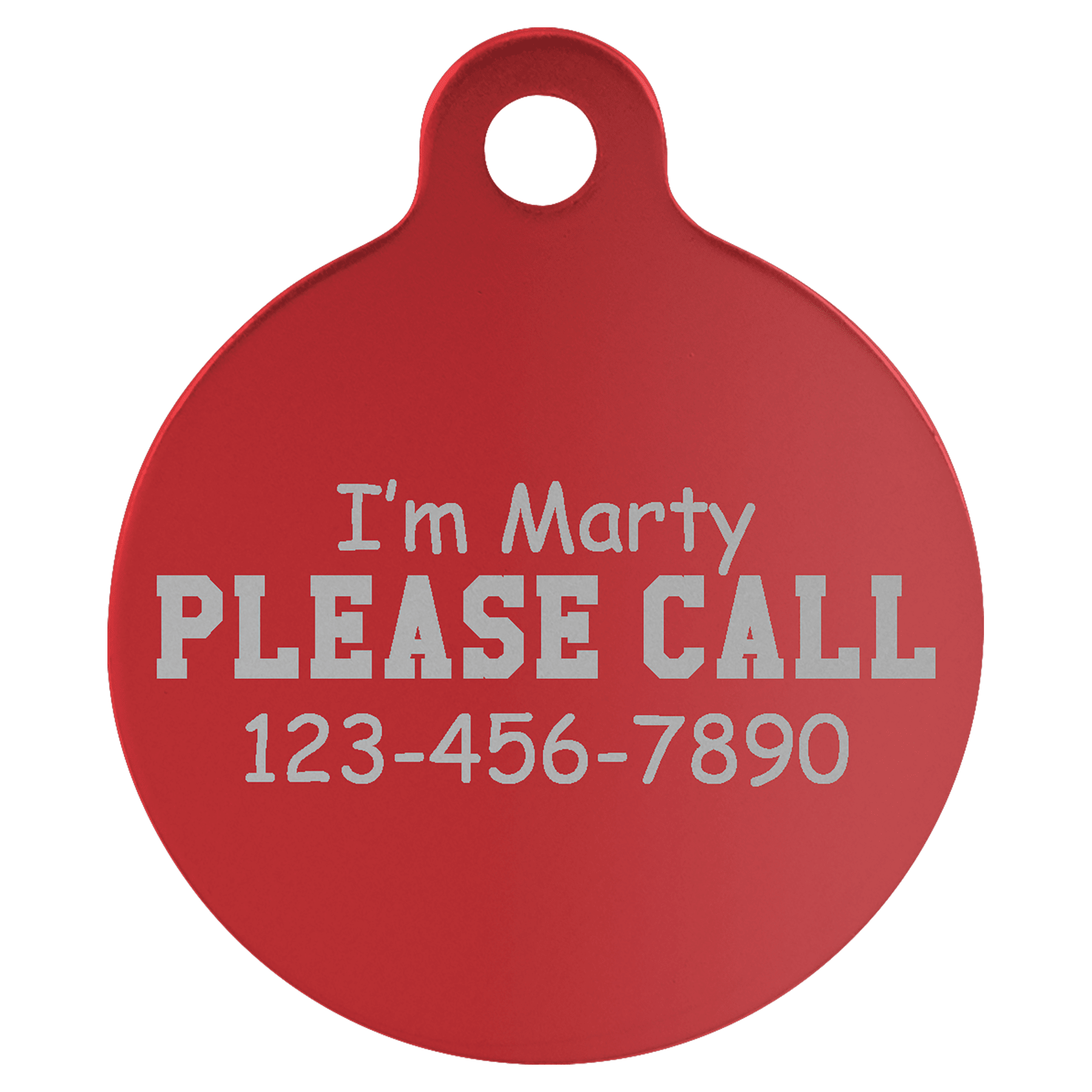 Red 1 1/4" Laserable Anodized Aluminum Round Pet Tag with Tab