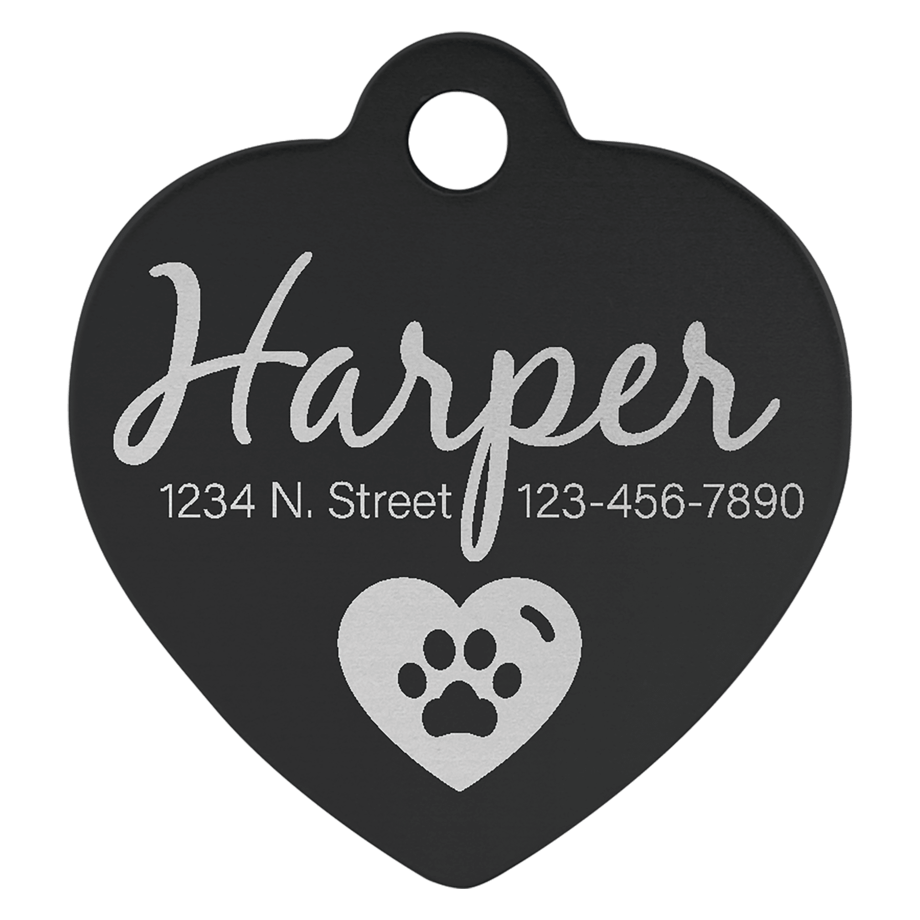 Black 1" x 1" Laserable Anodized Aluminum Heart Pet Tag