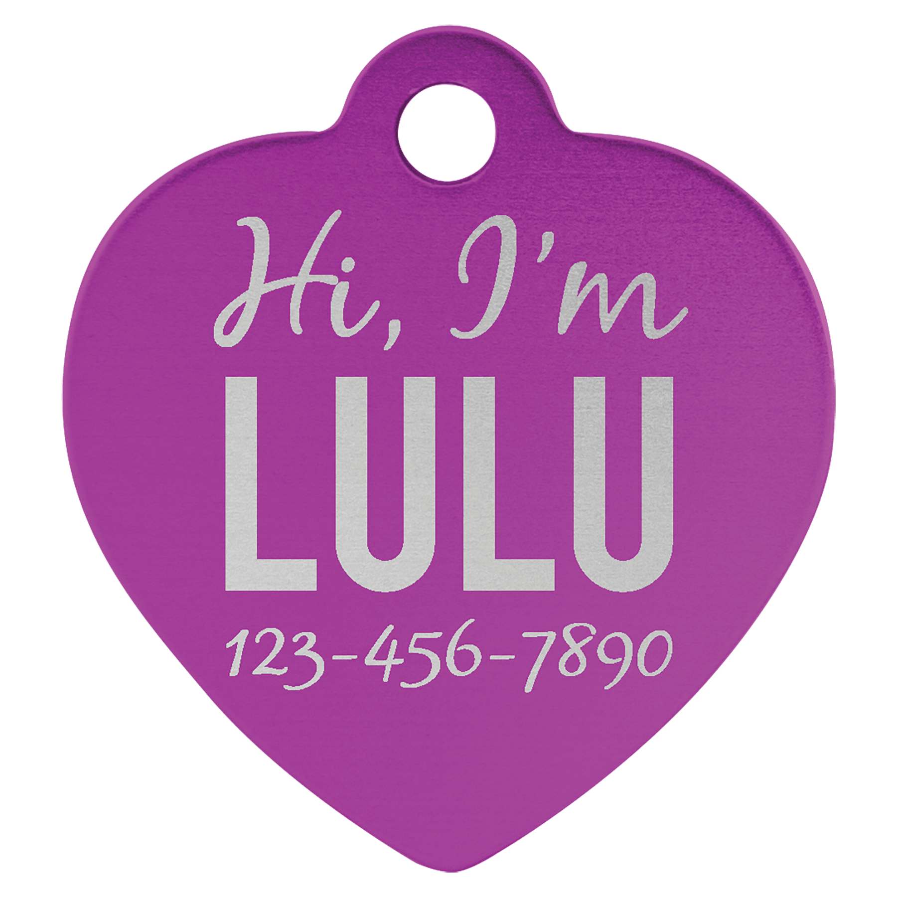 Purple 1 1/4" x 1 1/4" Laserable Anodized Aluminum Heart Pet Tag