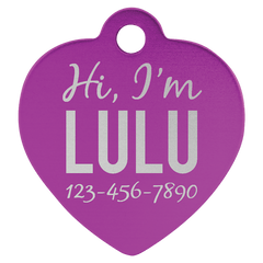 Purple 1 1/4" x 1 1/4" Laserable Anodized Aluminum Heart Pet Tag