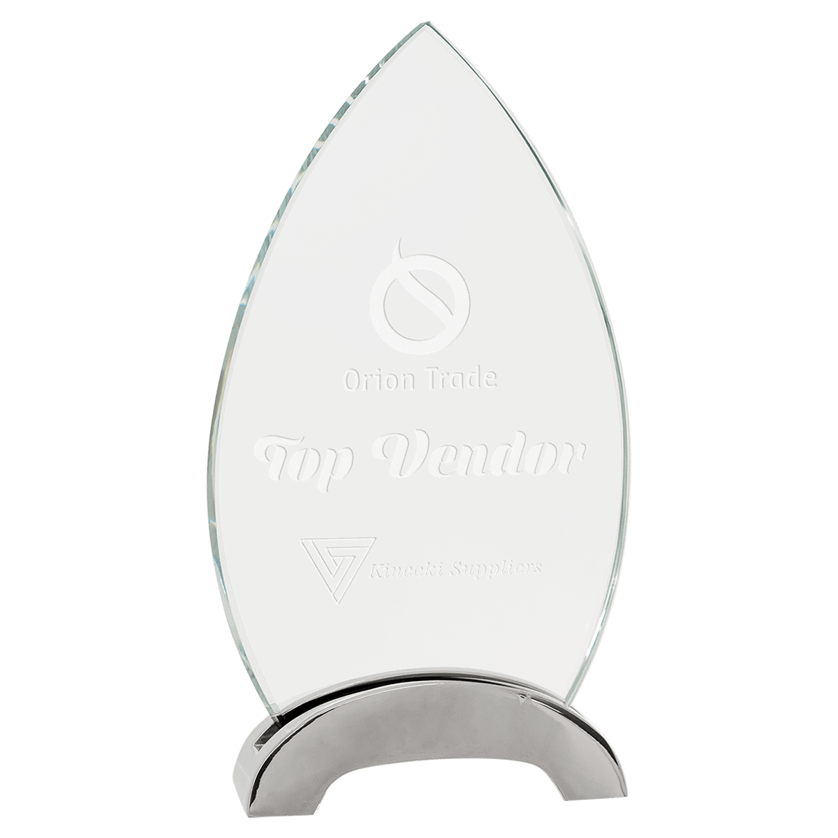 7 1/2" Oval Platinum Glass with Arch Metal Base