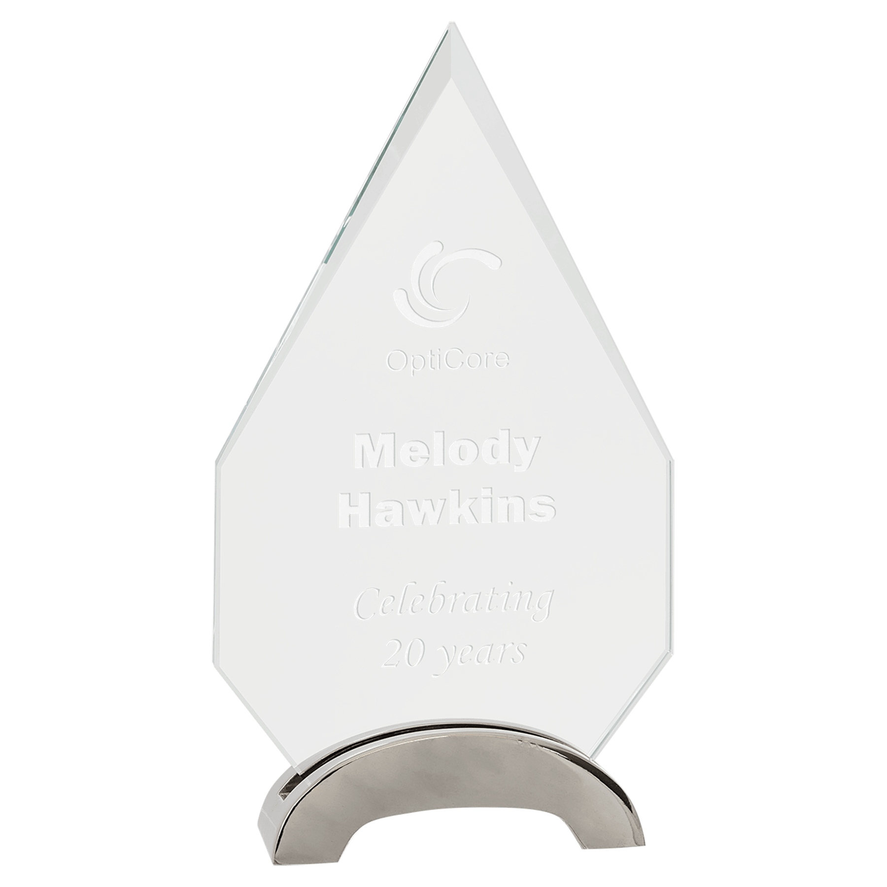 8 1/2" Diamond Platinum Glass with Arch Metal Base