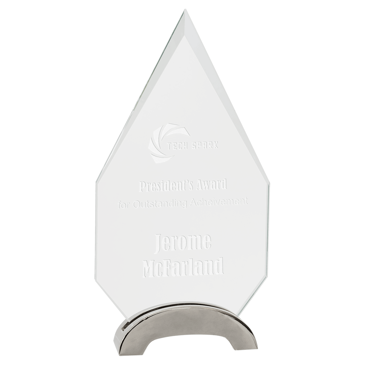 9 1/4" Diamond Platinum Glass with Arch Metal Base