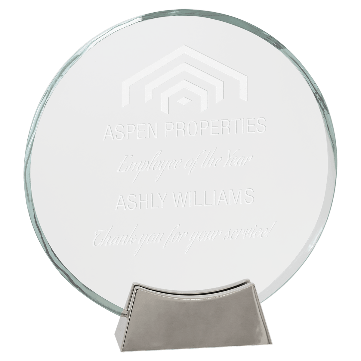 8" Round Platinum Glass with Full Metal Base